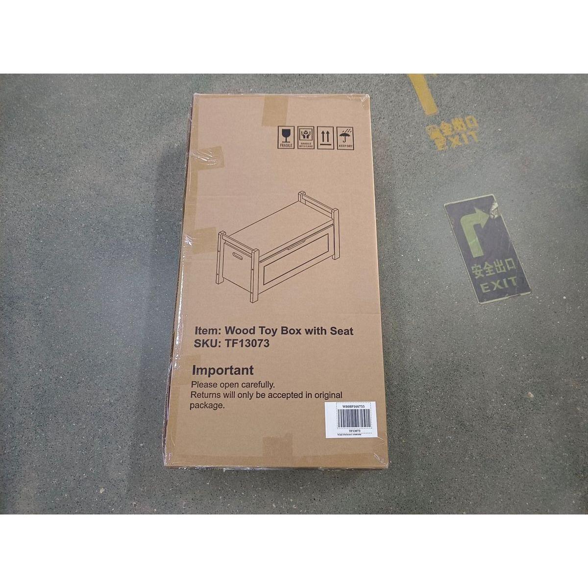 Kids Toy Box Chest, White Rubber Wood Toy Box for Boys Girls, Large Storage Cabinet with Cushion Seat Bench/Flip-Top Lid/Safety Hinge, Toy Storage Organizer Trunk for Nursery, Playroom