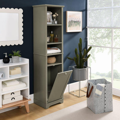 64' Tall Bathroom Storage Cabinet for Small Space, Floor Standing Cabinet for Living Room Bathroom Home Office Kitchen, 4 Adjustable Shelves & Laundry Hamper, Hidden Clothes Storage Space, Grey