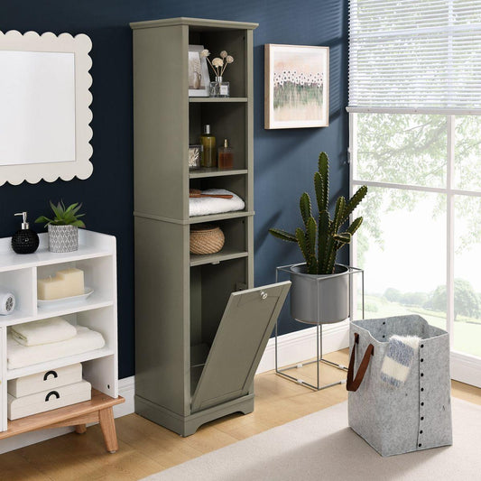 64' Tall Bathroom Storage Cabinet for Small Space, Floor Standing Cabinet for Living Room Bathroom Home Office Kitchen, 4 Adjustable Shelves & Laundry Hamper, Hidden Clothes Storage Space, Grey