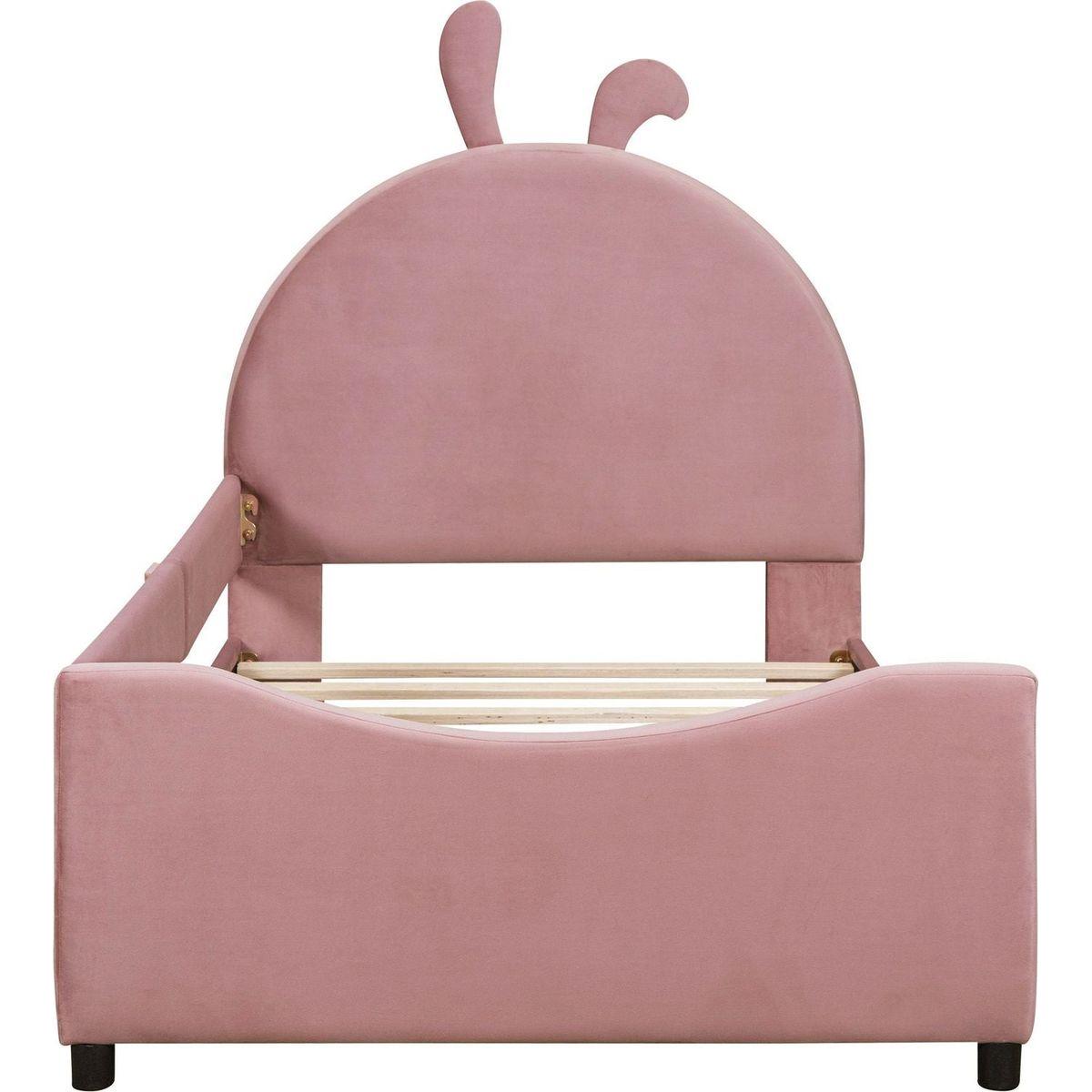 Twin Size Upholstered Daybed with Rabbit Ear Shaped Headboard, Pink