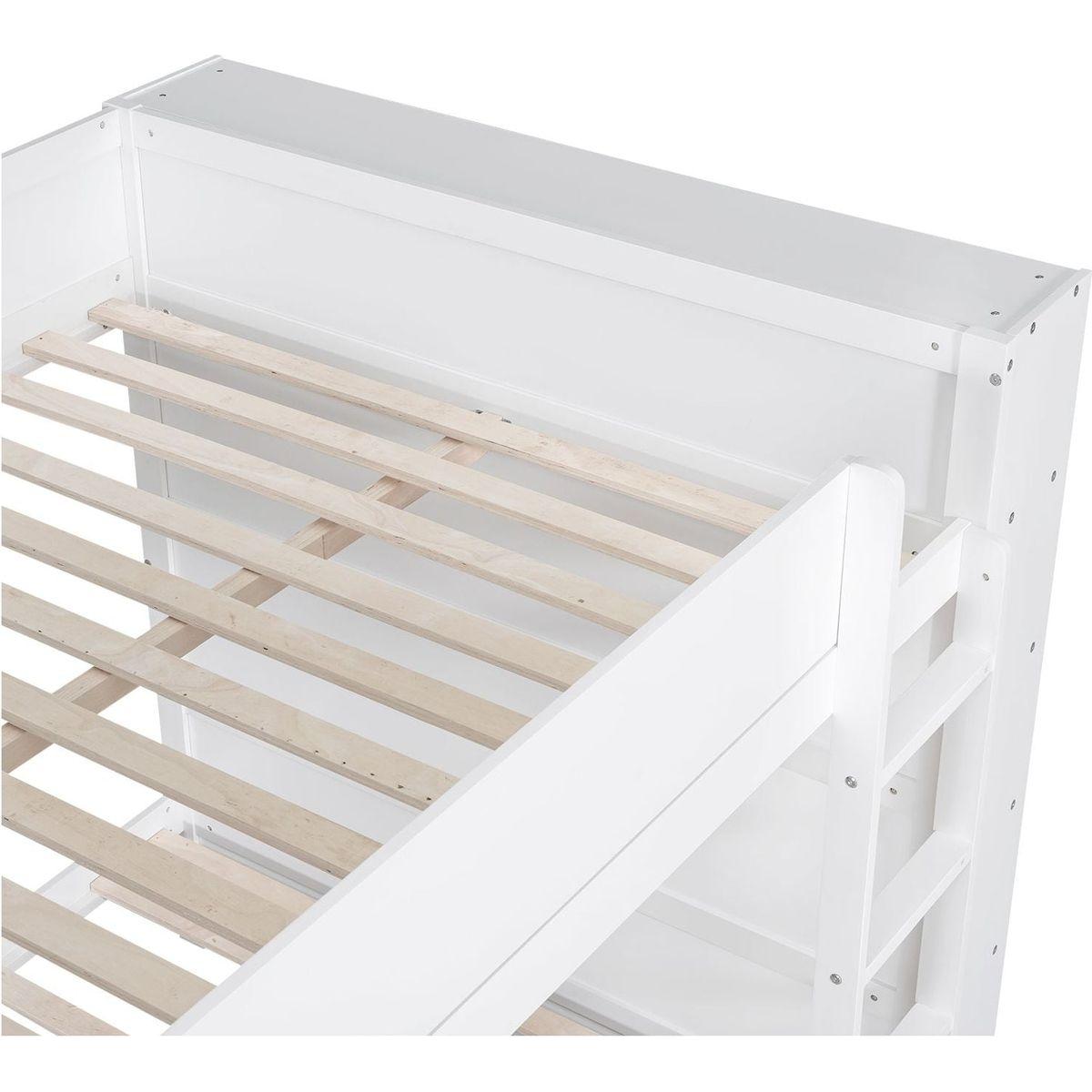 Full over Full Bunk Bed With 2 Drawers and Multi-layer Cabinet, White