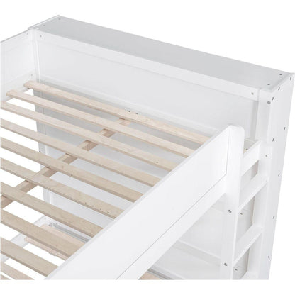 Full over Full Bunk Bed With 2 Drawers and Multi-layer Cabinet, White