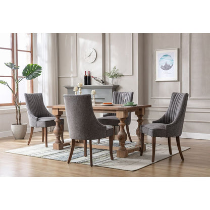 Exquisite Gray Linen Fabric Upholstered Strip Back Dining Chair with Solid Wood Legs 2 Pcs