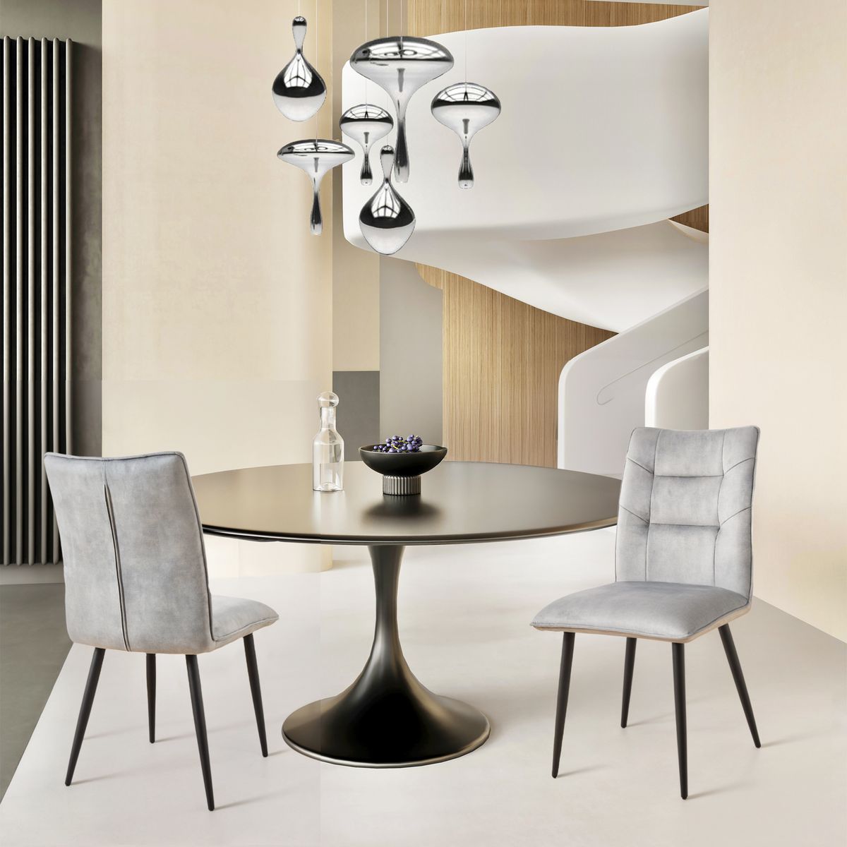 Modern Velvet Dining Chairs 2-Piece Set-Soft Cushioned Seats with Iron Frames in Mustard Light Gray