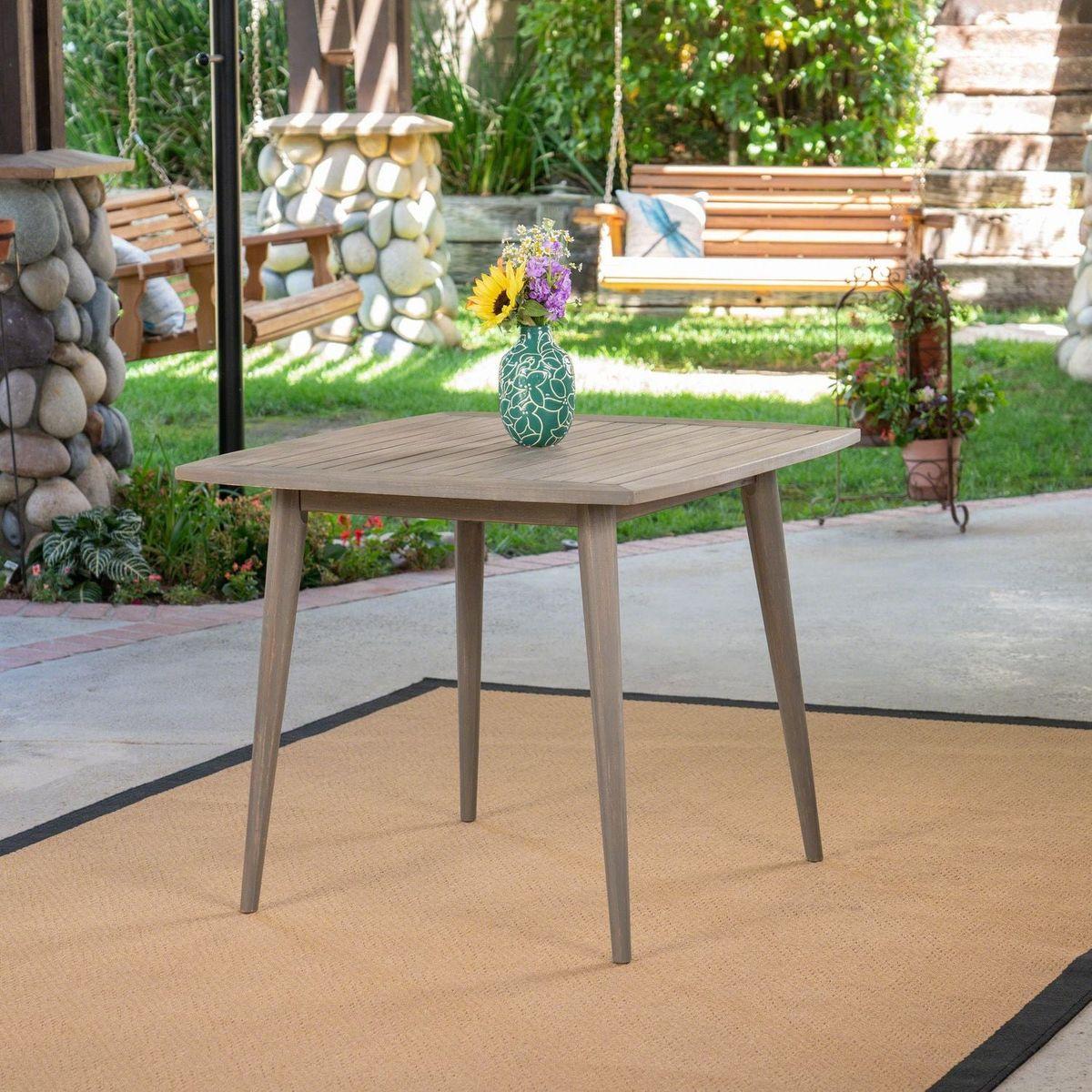Outdoor Square Acacia Wood Dining Table with Straight Legs, Gray