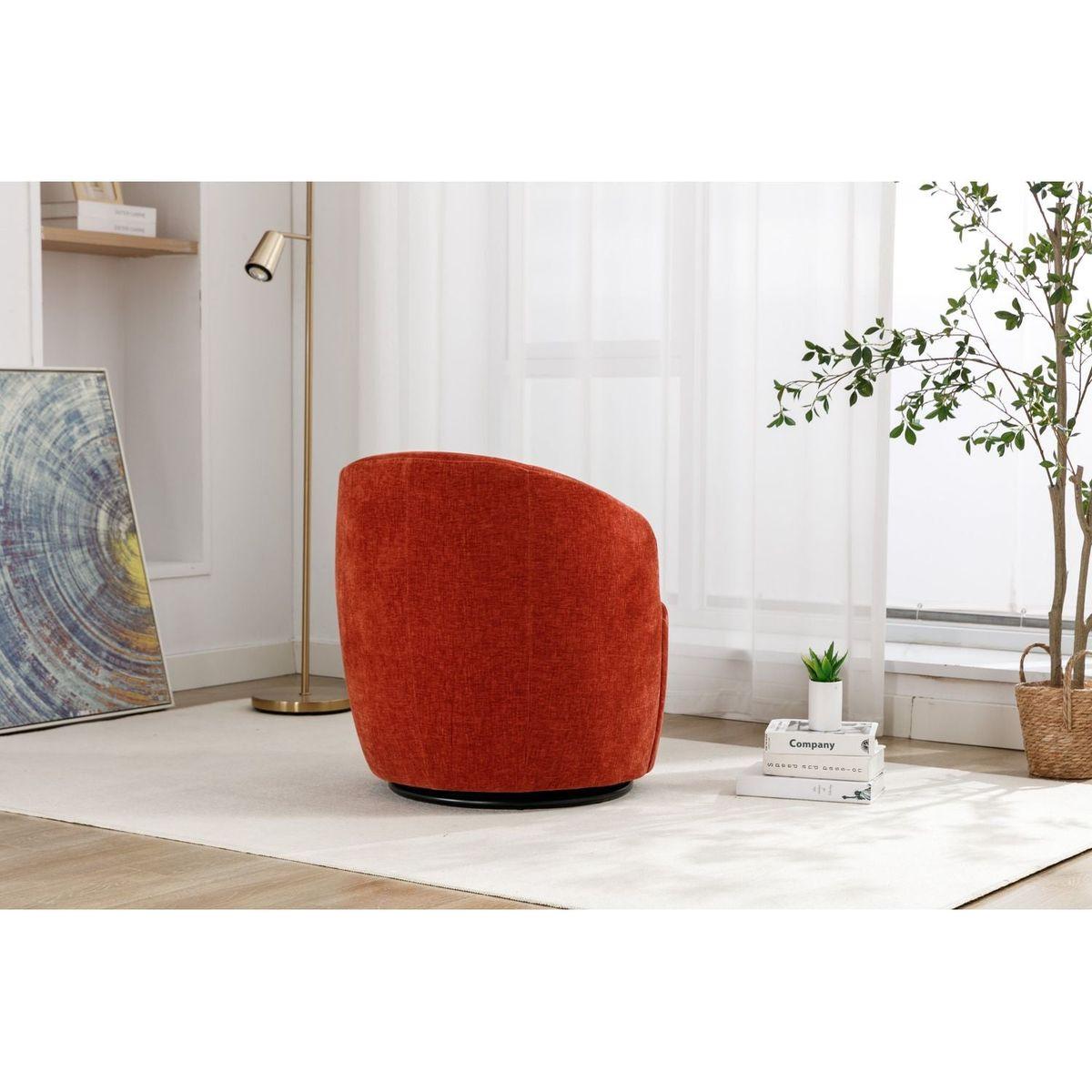 Chenille Fabric Swivel Accent Armchair Barrel Chair With Black Powder Coating Metal Ring,Orange