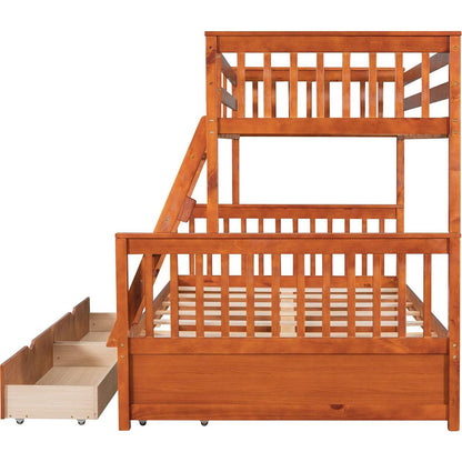 Twin-Over-Full Bunk Bed with Ladders and Two Storage Drawers (Walnut) { o
