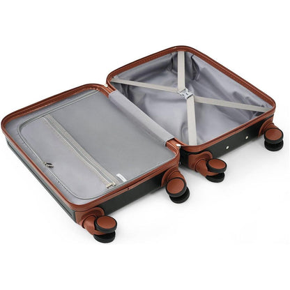 Front Opening 20-Inch Carry-On Luggage with Expandable Travel Bag Set, ABS Hard Shell Two-piece suitcase set with USB Port, Cup Holder, black and brown