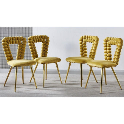 yellow and gold Modern chair(set of 4 ) with iron tube legs, soft cushions and comfortable backrest, suitable for dining room, living room, cafe,hairball back