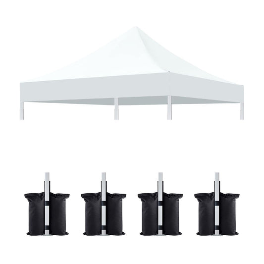 10 x 10 ft Canopy Replacement Top with 4-Pack Weight Bags, Pop Up Tent Cover Only, Frame Not Included, White