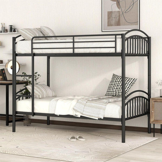 Twin Over Twin Metal Bunk Bed,Divided into Two Beds(Black){O
