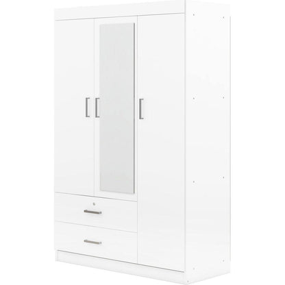 3-Door Mirror Wardrobe with shelves, White - Streamdale Furniture