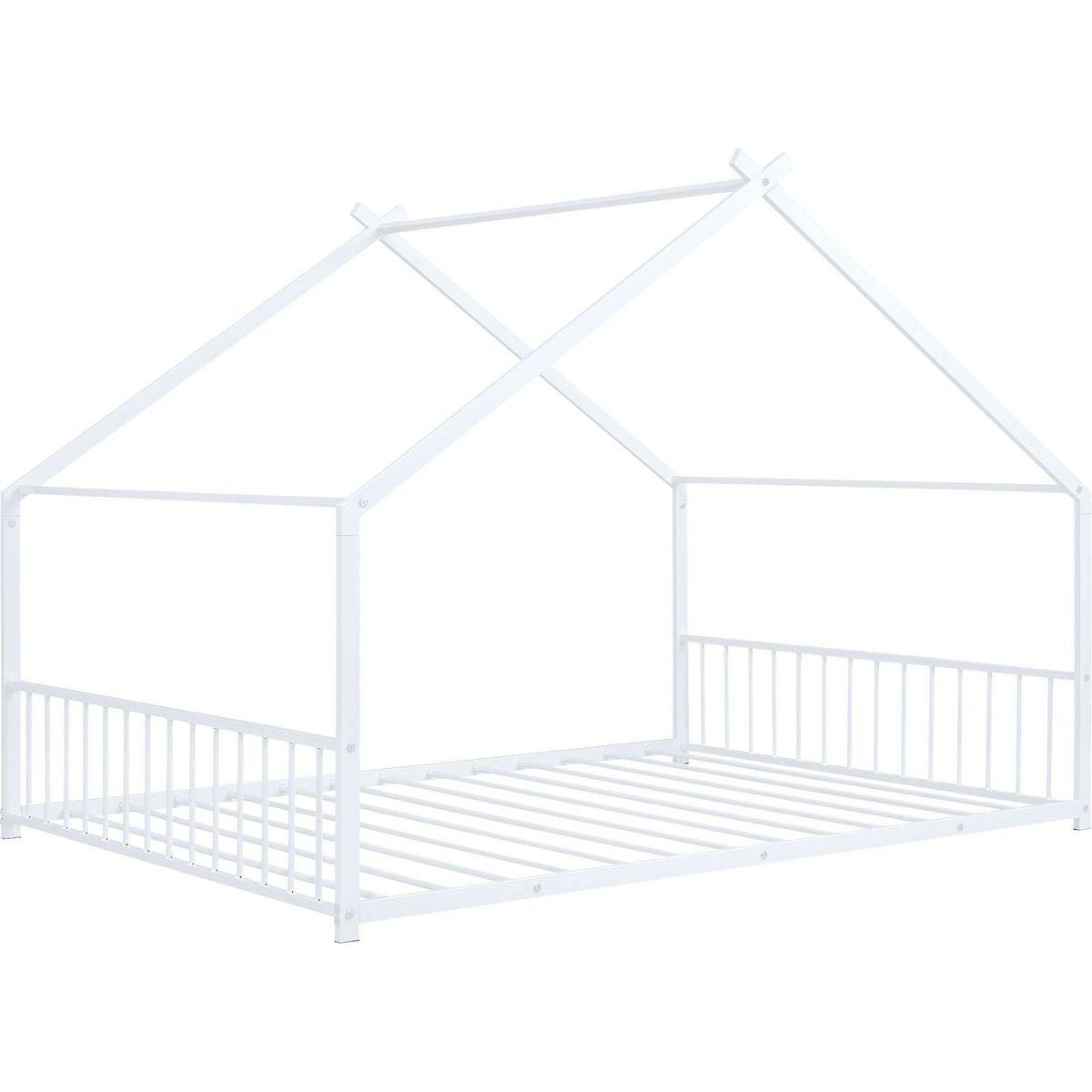 Full Size Metal House Bed, White