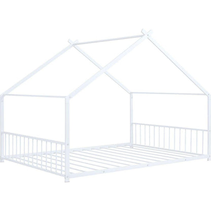 Full Size Metal House Bed, White