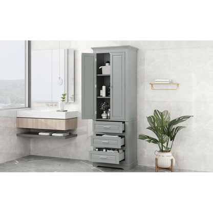 Tall Storage Cabinet with Three Drawers for Bathroom/Office, Grey