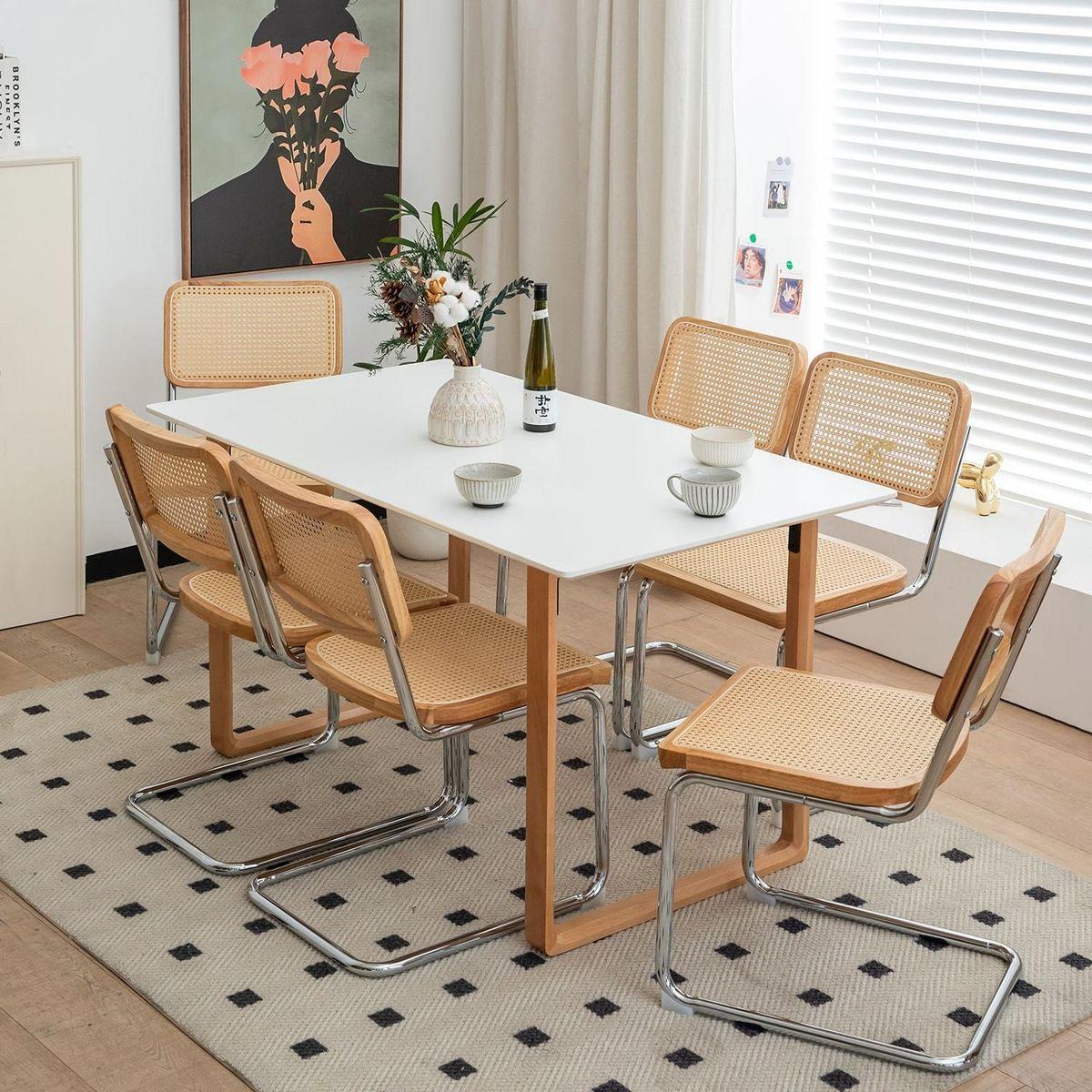 Dining Chairs Set of 2, Velvet Rattan Side Accent Chairs with Chrome Legs, Modern Mid Century Breuer Designed Chairs, Upholstered Dining Living Room Kitchen Chairs