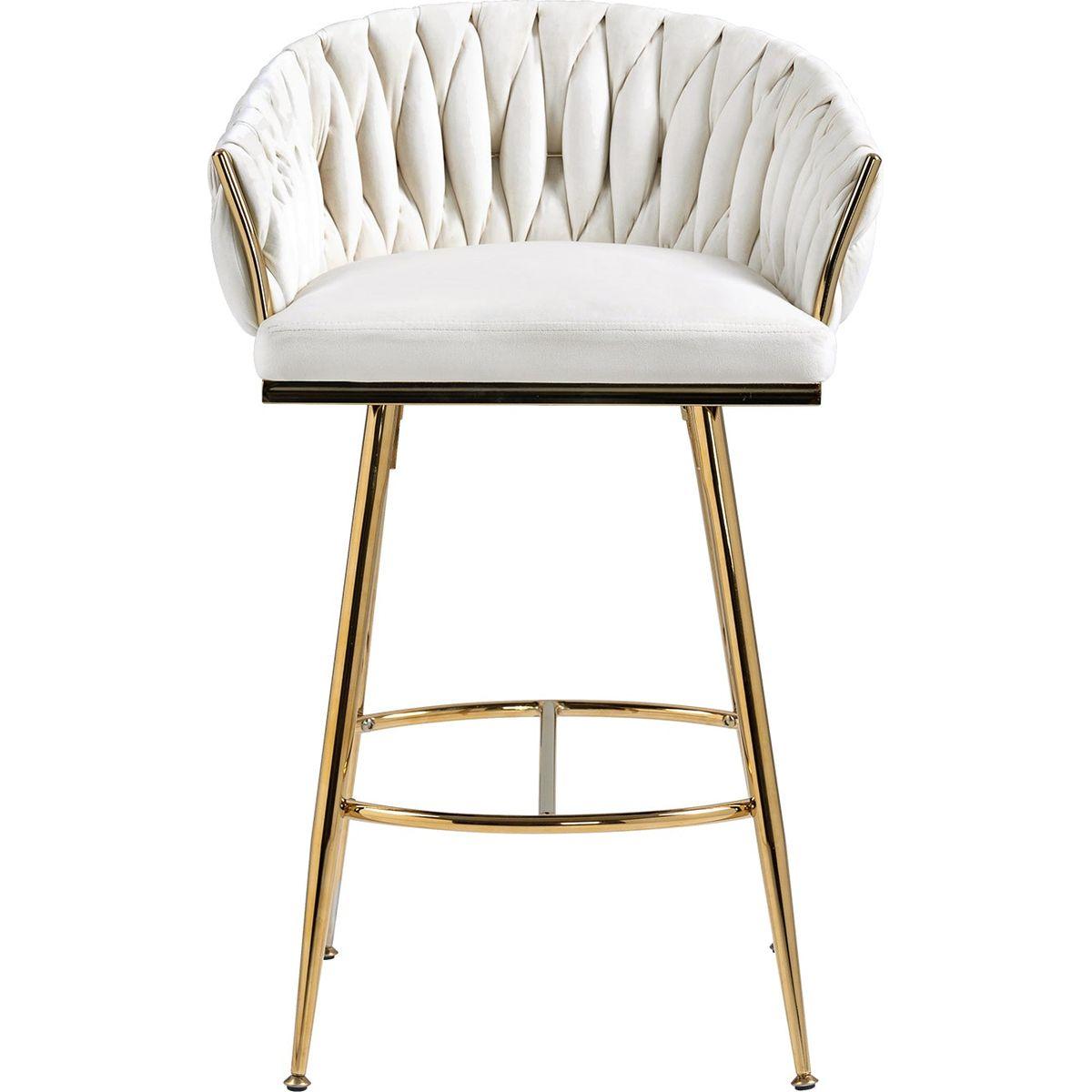 26" Counter height bar stools velvet kitchen island counter bar stool with hand- wave back,golden chromed base and footrest (BEIGE)