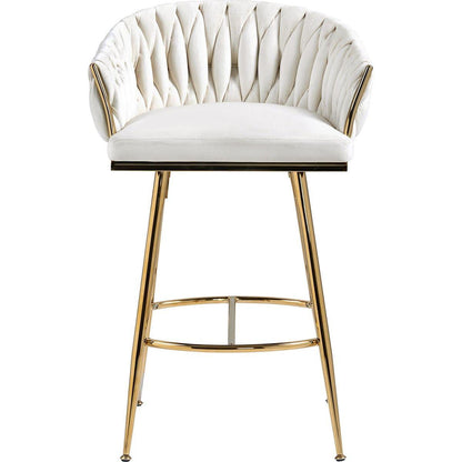 26" Counter height bar stools velvet kitchen island counter bar stool with hand- wave back,golden chromed base and footrest (BEIGE)