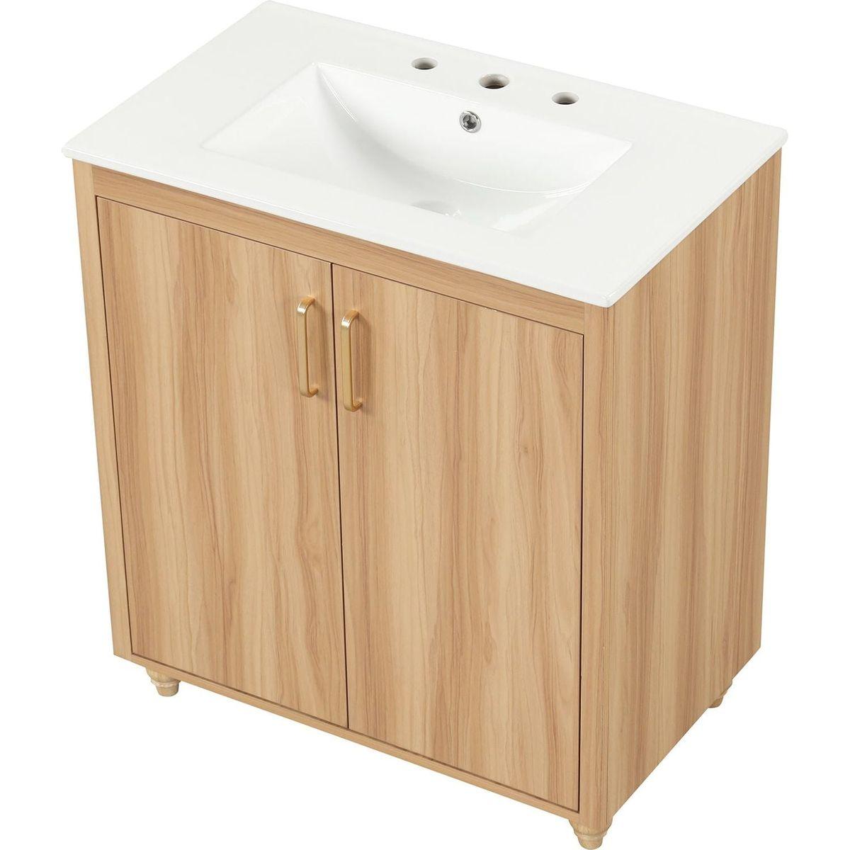 30" Bathroom Vanity with Sink Combo, Multi-functional Bathroom Cabinet with Doors and Drawer, MDF Board, Natural