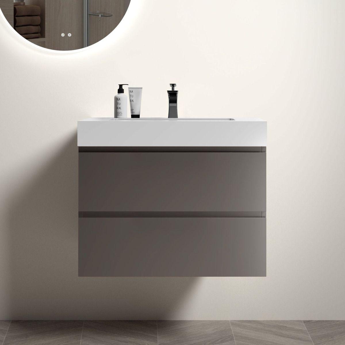 Alice 30" Gray Bathroom Vanity with Sink, Large Storage Wall Mounted Floating Bathroom Vanity for Modern Bathroom, One-Piece White Sink Basin without Drain and Faucet, Pre-assembled