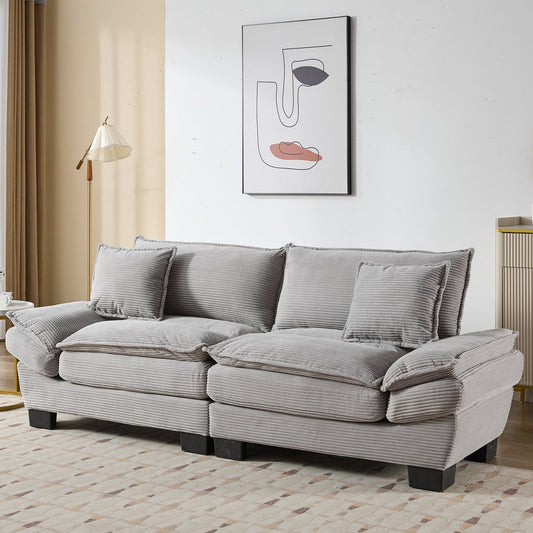 Corduroy Sofa Sleeper Couch Loveseat Sofa with Pillows Comfy Upholstered Deep Seat Sofa for Bedroom,Living Room,Apartment,Office,Dorm-Light Grey Corduroy