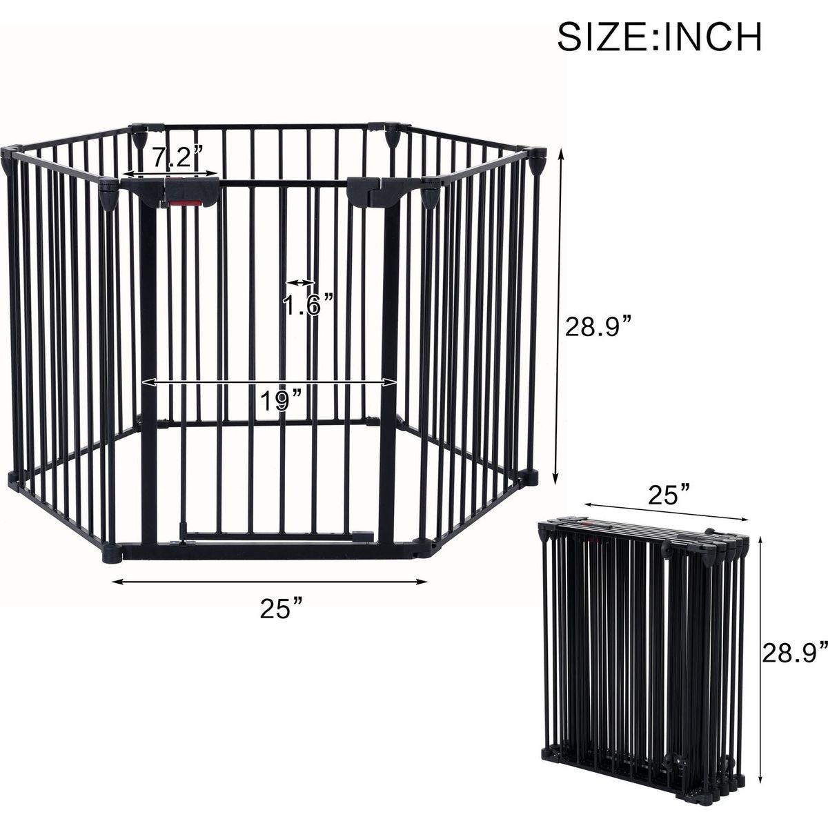 150" Adjustable Safety Gate 6 Panels Play Yard Metal Doorways Fireplace Fence Christmas Tree Fence Gate for House Stairs Gate prohibited area fence