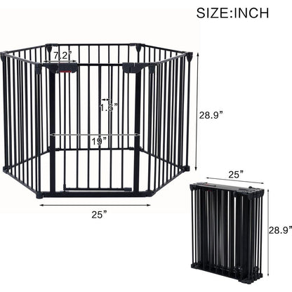 150" Adjustable Safety Gate 6 Panels Play Yard Metal Doorways Fireplace Fence Christmas Tree Fence Gate for House Stairs Gate prohibited area fence