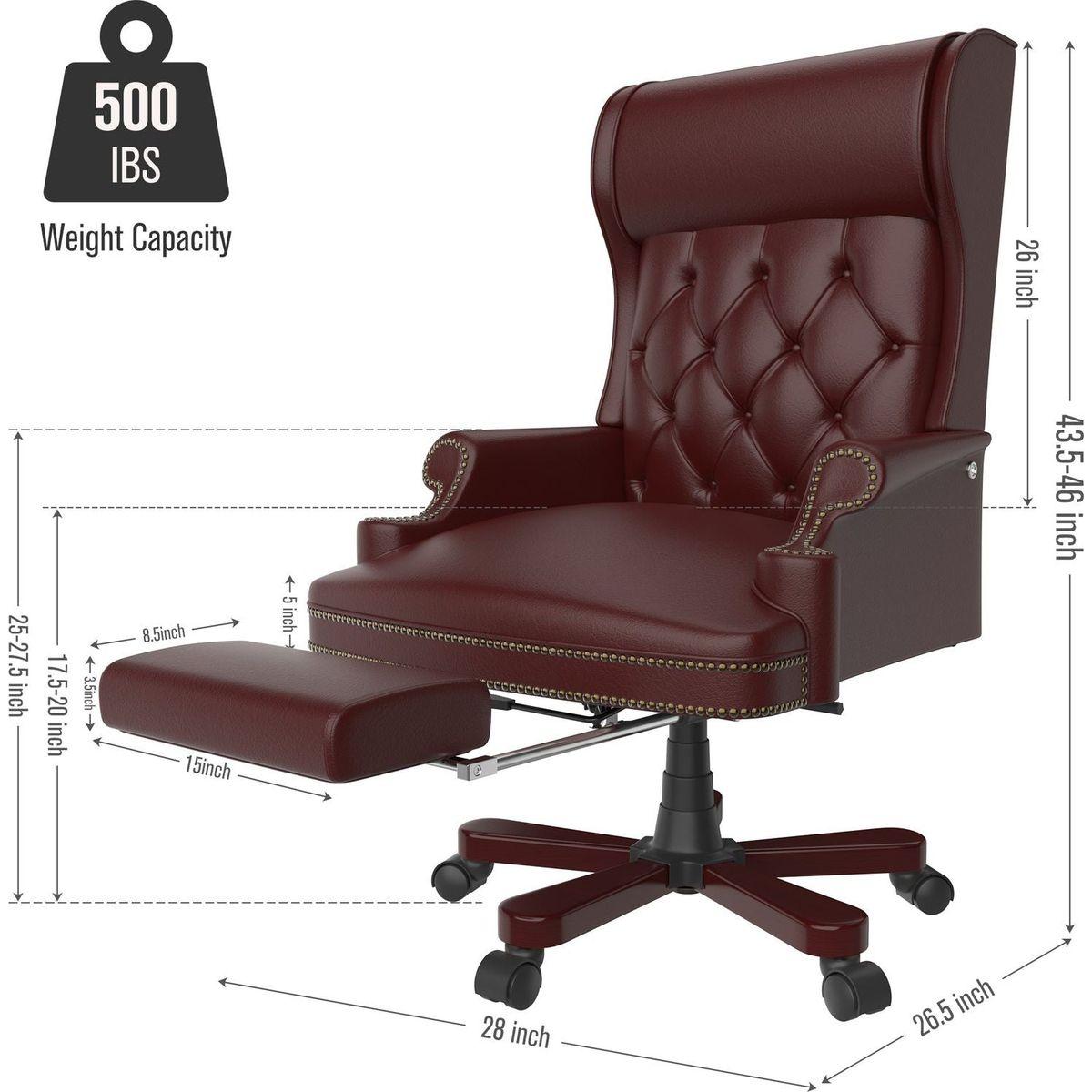 330LBS Executive Office Chair with Footstool, Ergonomic Design High Back Reclining Comfortable Desk Chair - Burgundy