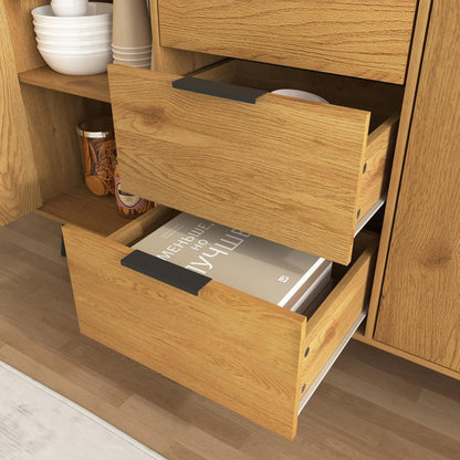 Sideboard Buffet Cabinet with Storage, Wood Coffee Bar Cabinet, 47.2" Kitchen Cabinet with 3 Drawers & 2 Doors, Kitchen Buffet Cabinet Cupboard Natural Wood Color