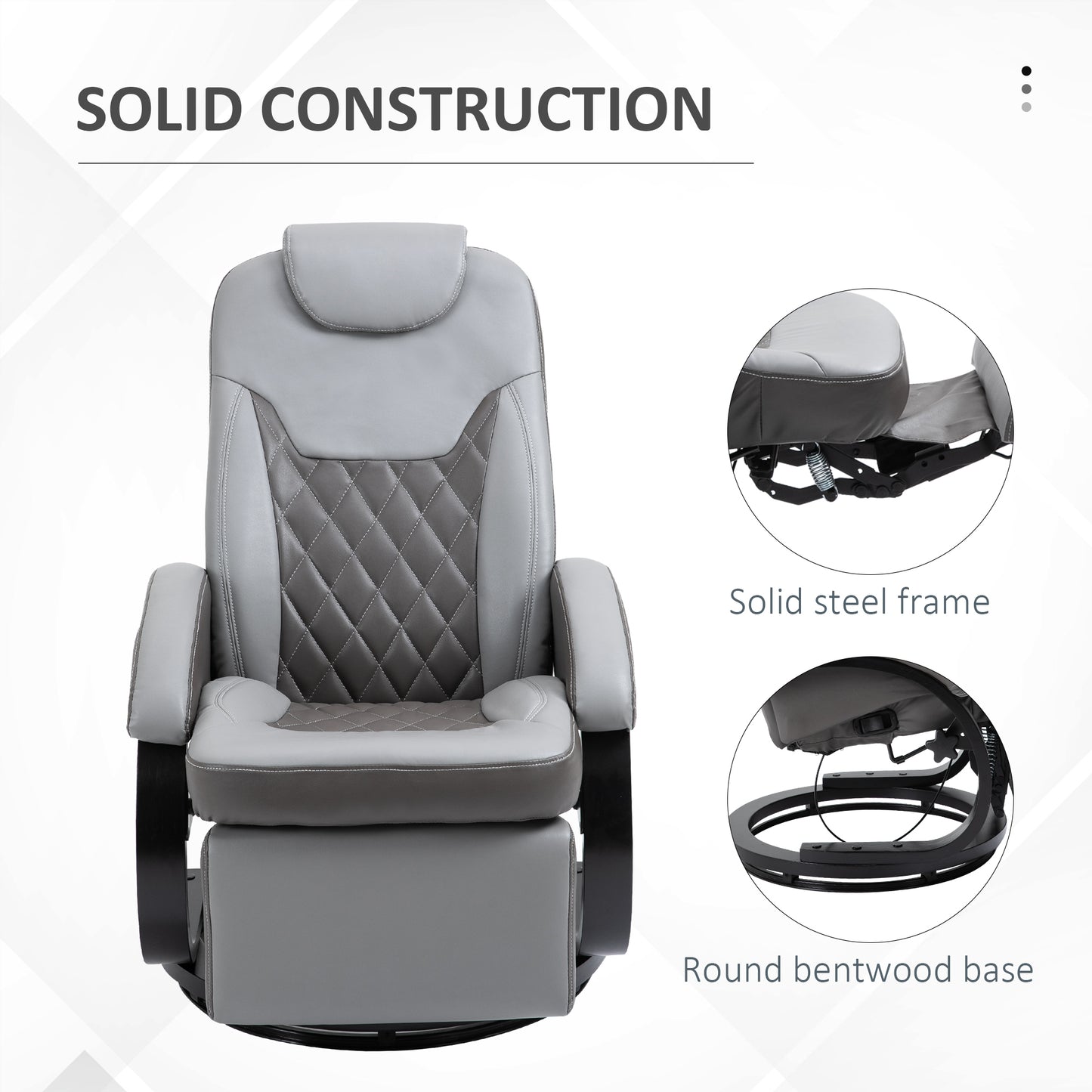 PU Recliner Armchair with Footrest, Headrest, and Round Steel/Wood Base