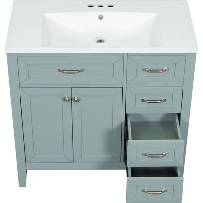 36" Bathroom Vanity with Sink Combo, Green Bathroom Cabinet with Drawers, Solid Frame and MDF Board