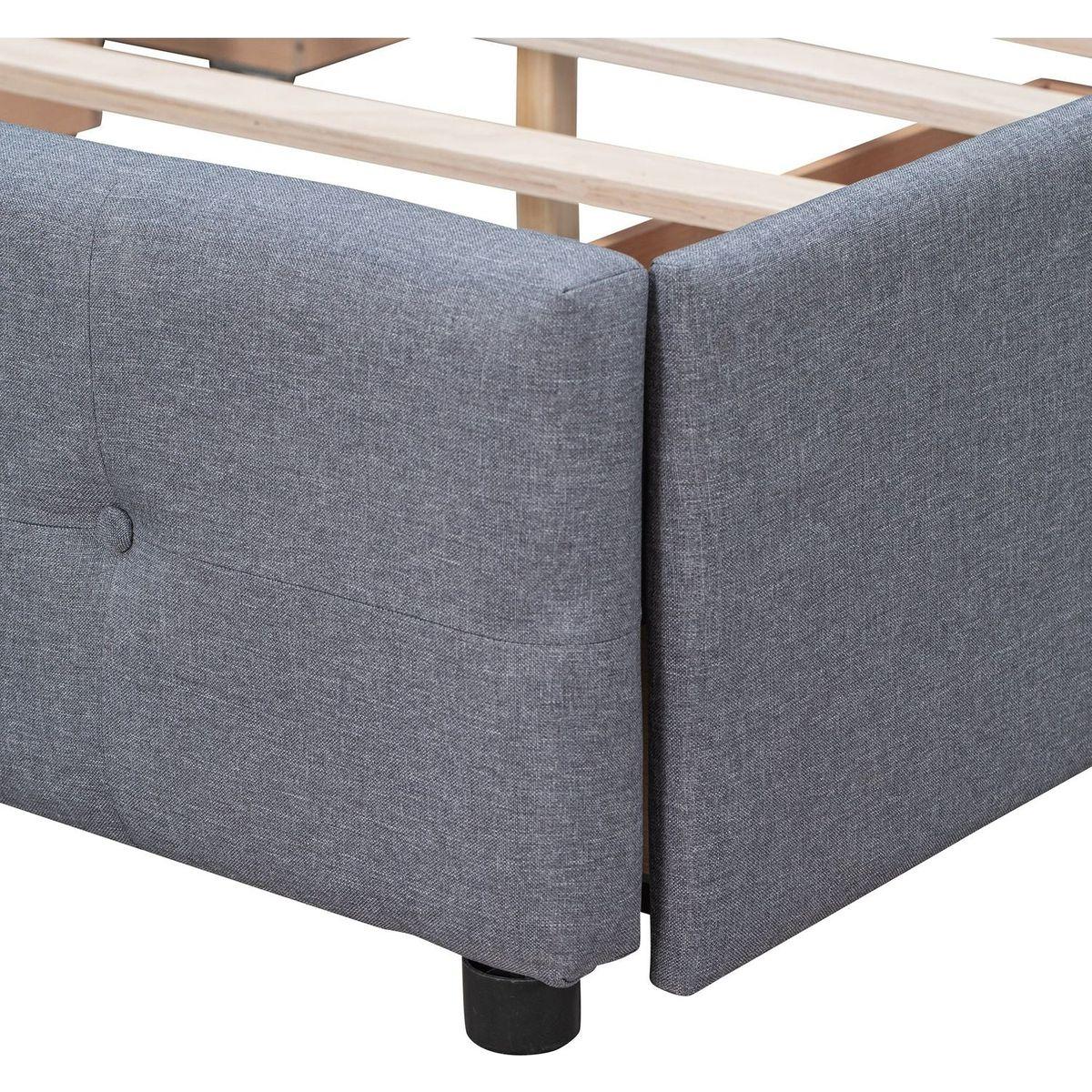 Upholstered Platform Bed with Classic Headboard and 4 Drawers, No Box Spring Needed, Linen Fabric, Queen Size Dark gray