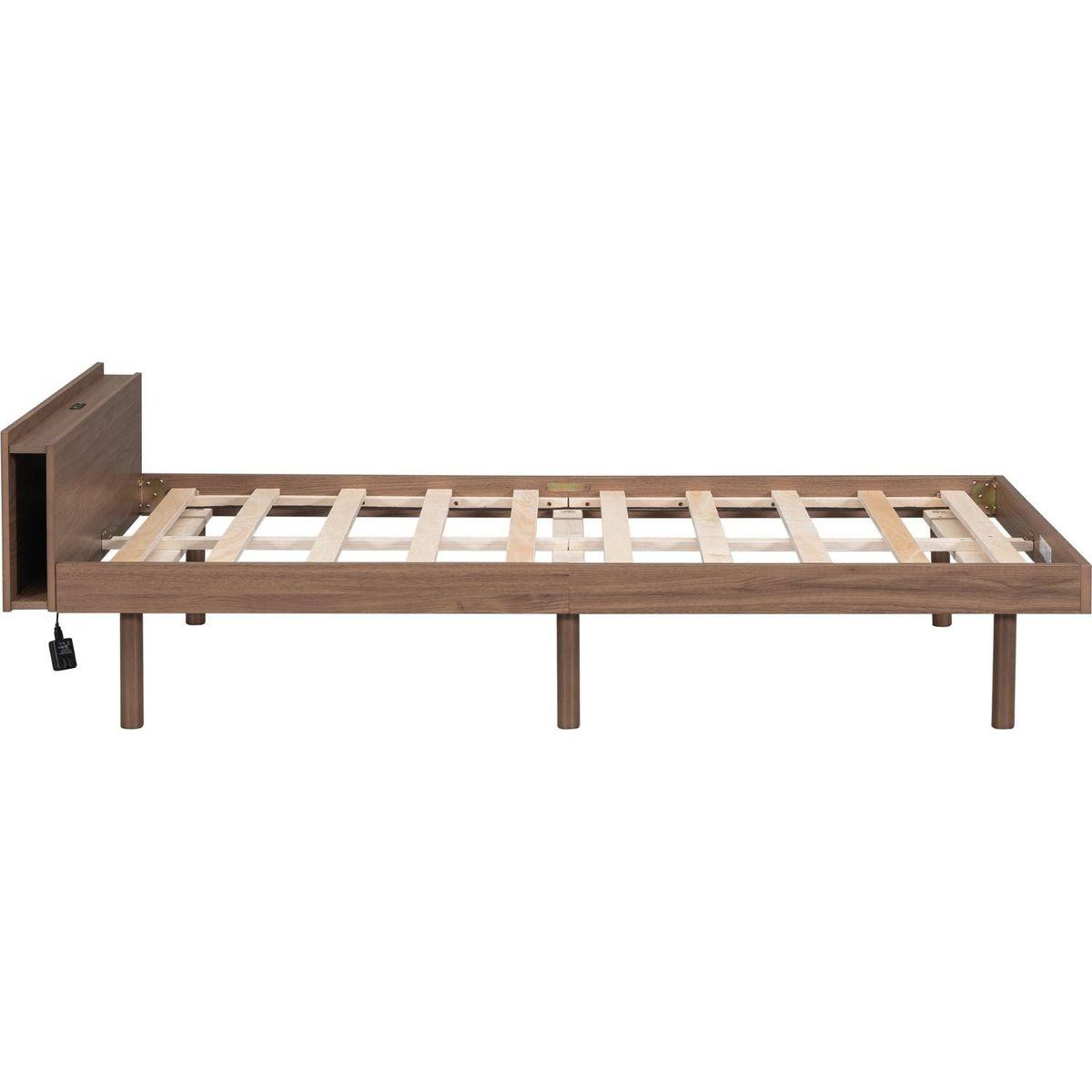 Modern Design Twin Size Platform Bed Frame with Built-in USB port for Walnut Color