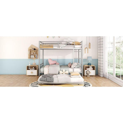 Full Over Full Metal Bunk Bed with Trundle, Silver