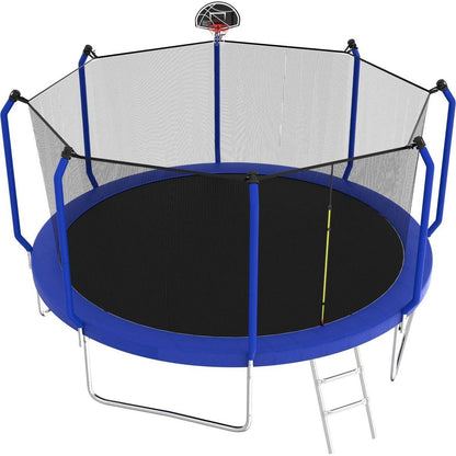 12FT Trampoline with Basketball Hoop, ASTM Approved Reinforced Type Outdoor Trampoline with Enclosure Net