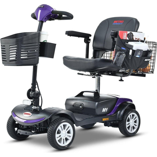 Four wheels Compact Travel Mobility Scooter with 300W Motor for Adult-300lbs, Dark Purple