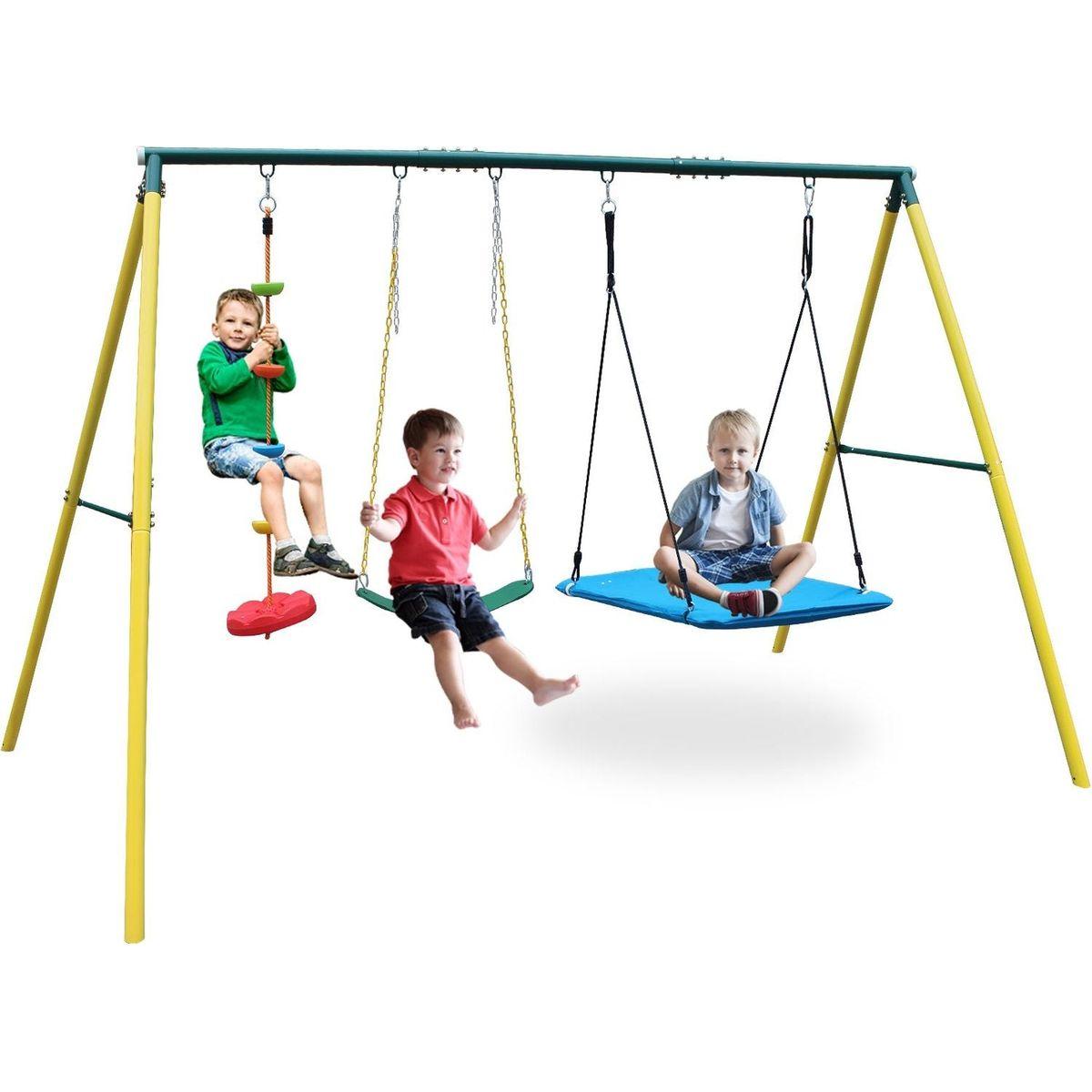 Indoor/Outdoor Metal Swing Set with Safety Belt for Backyard
