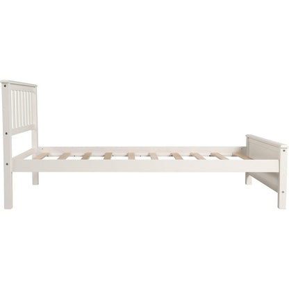 Twin Size Wood Platform Bed with Headboard,Footboard and Wood Slat Support, White