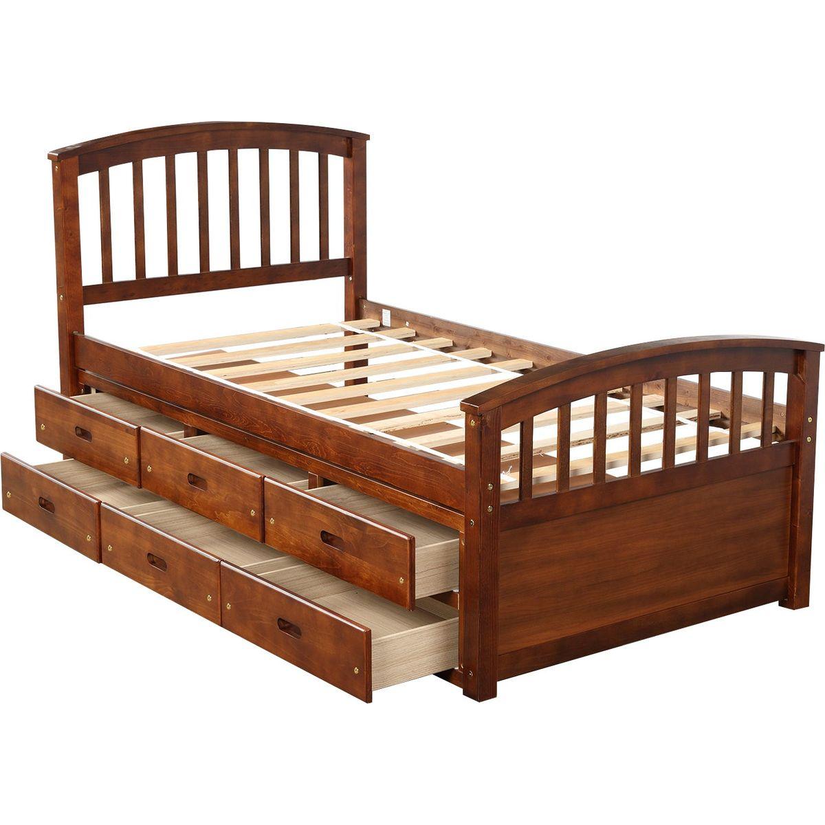 Twin Size Platform Storage Bed Solid Wood Bed with 6 Drawers