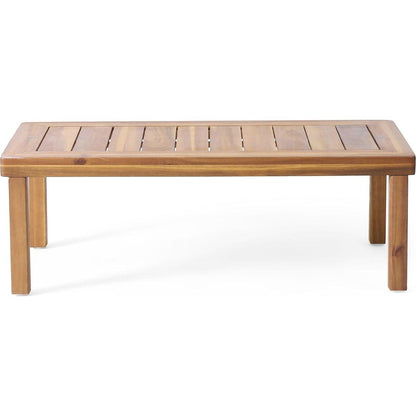 Teak Acacia Wood Loveseat and Coffee Table Set with Cream Cushions