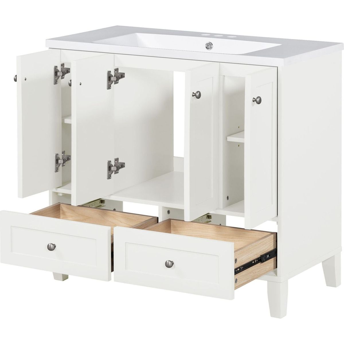 36" Bathroom Vanity with Resin Sink Combo,Solid Wood Frame Bathroom Storage Cabinet, Freestanding Vanity Set with 4 Soft Closing Doors& 2 Drawers