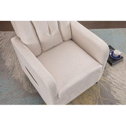 Linen Fabric Swivel Rocking Chair Gilder Chair With Pocket,Beige