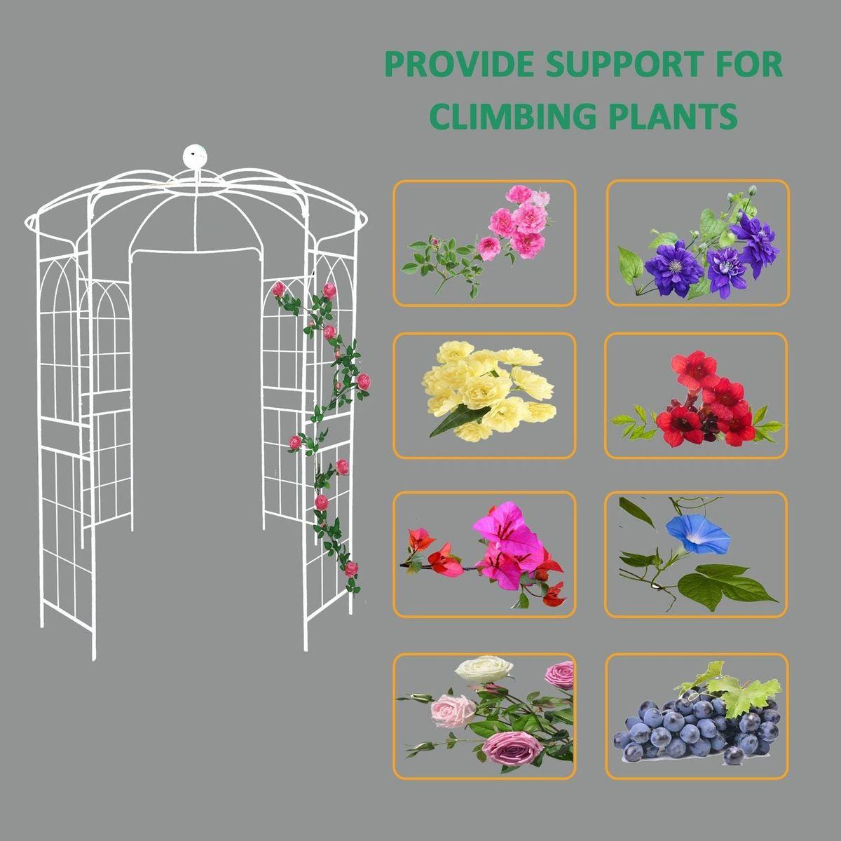 Metal Garden Arch Iron Garden Arbors Gazebo Dia 81.3" x 114.2" High Birdcage Shape Pergola Pavilion for Wedding Ceremony White