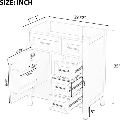 30" Bathroom Vanity without Sink, Cabinet Base Only, Bathroom Cabinet with Drawers, Solid Frame and MDF Board, Green