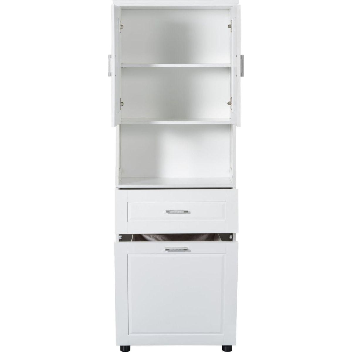 Tall Bathroom Cabinet with Laundry Basket, Large Storage Space Tilt-Out Laundry Hamper and Upper Storage Cabinet, White