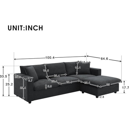 100.4x64.6" Modern Sectional Sofa,L-shaped Couch Set with 2 Free pillows,4-seat Polyester Fabric Couch Set with Convertible Ottoman for Living Room, Apartment, Office,4 Colors
