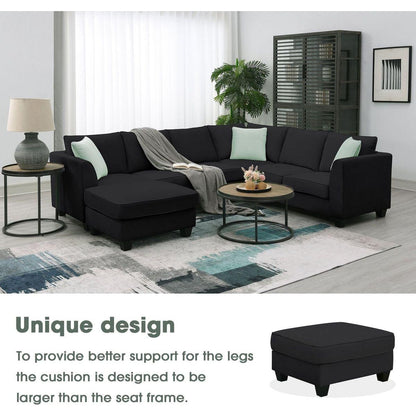 112x87" Sectional Sofa Couches Living Room Sets, 7 Seats Modular Sectional Sofa with Ottoman, L Shape Fabric Sofa Corner Couch Set with 3 Pillows, Black(New of GS008210AAB)