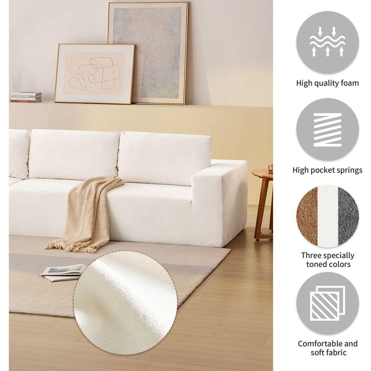 116x116" Modular L Shaped Sectional Sofa,Luxury Floor Couch Set,Upholstered Indoor Furniture,Foam-Filled Sleeper Sofa Bed for Living Room,Bedroom,5 PC Free Combination,3 Colors