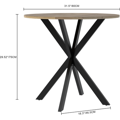 31.5 Inch Round Dining Table, Small Circle Kitchen Table with Metal Black Legs for 2-4 people,Modern Dining Room Table, Brown (only table)
