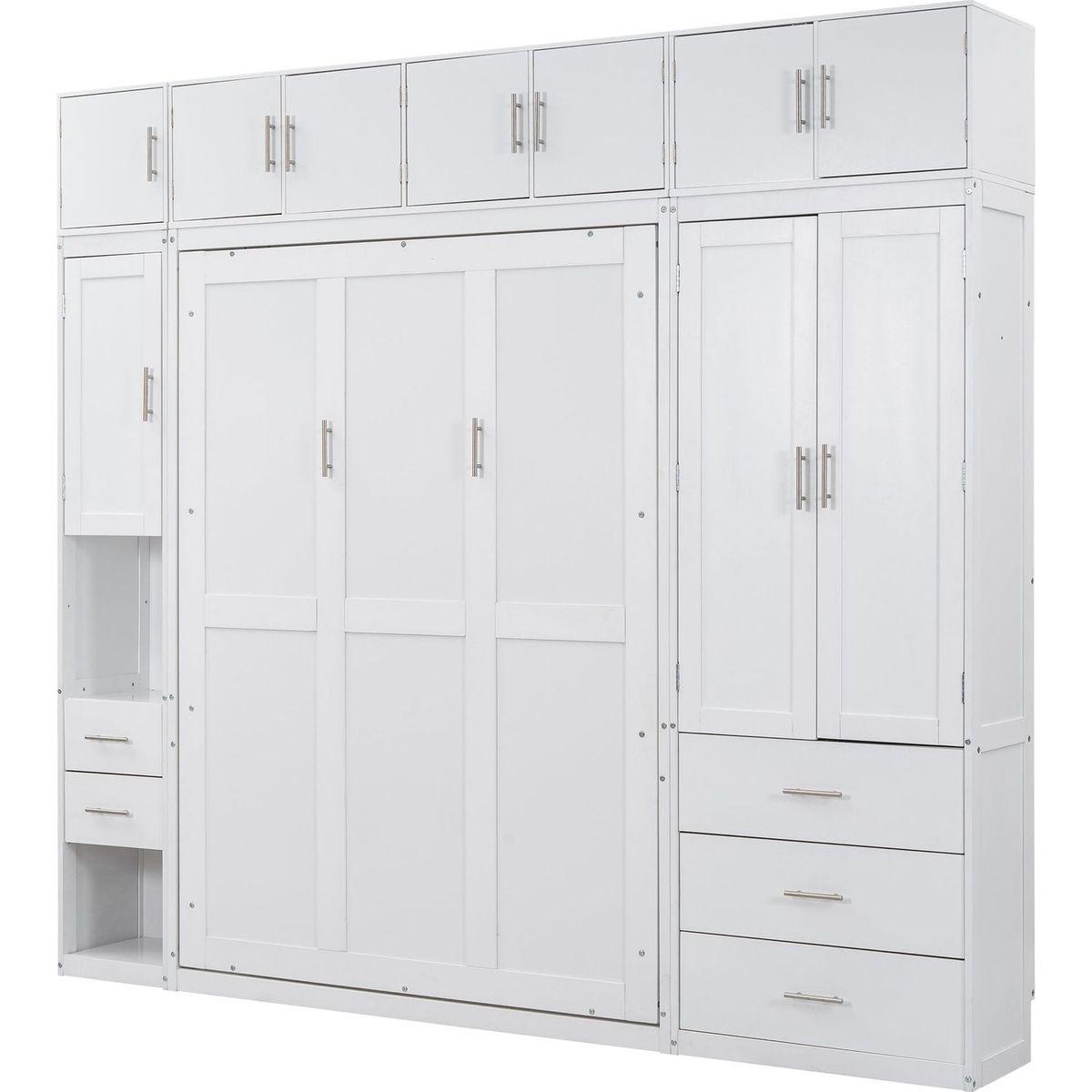 Full Size Murphy Bed with Lockers and Wardrobes, With installation video, White